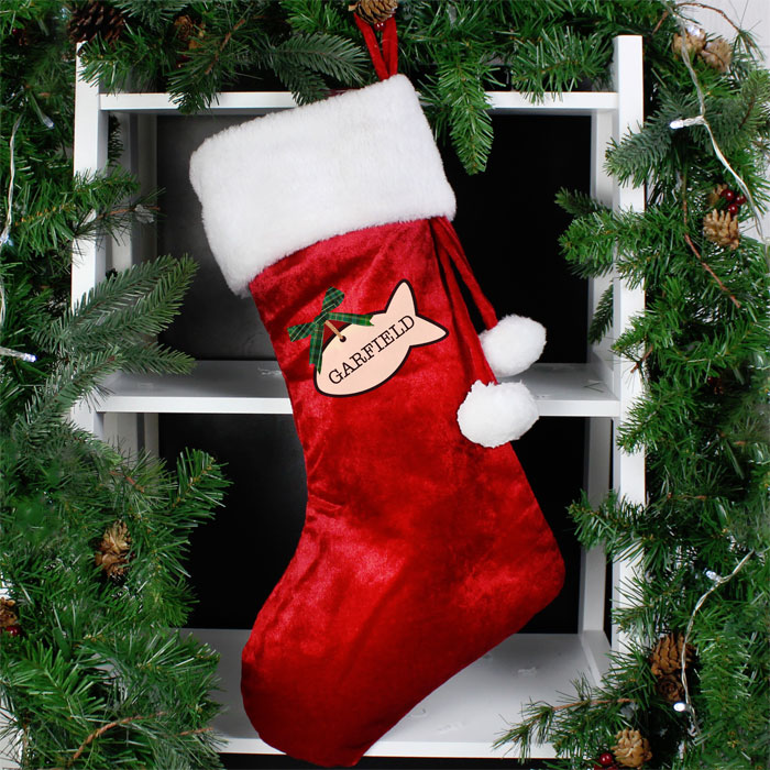 Personalised Cat Treats Luxury Red Christmas Stocking