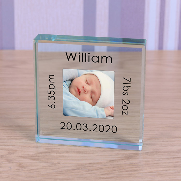 Personalised New Baby Glass Photo Token