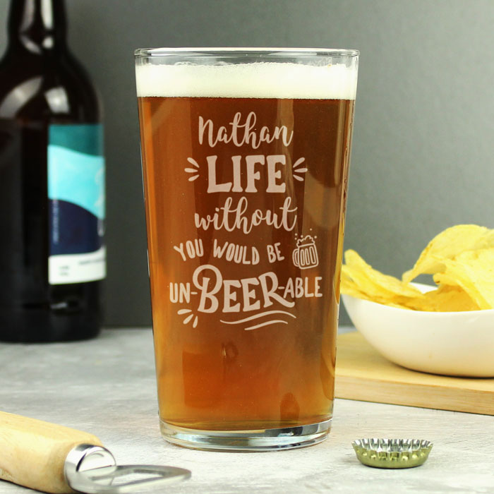 Personalised Un beer able Pint Glass