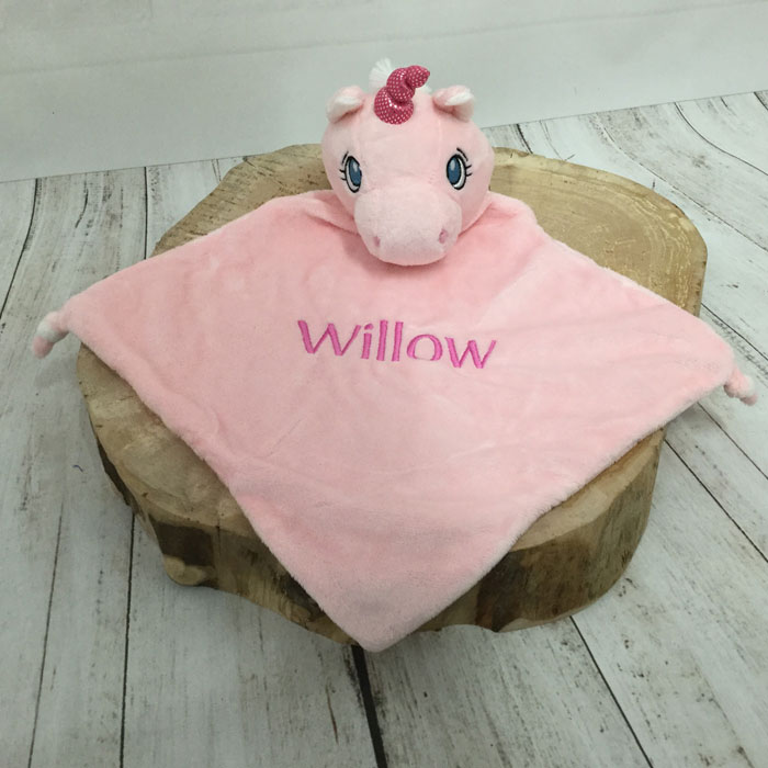 Personalised Cubbies Pink Unicorn Baby Comforter