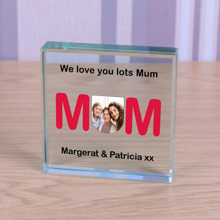 Personalised Glass Photo Token Mum Red