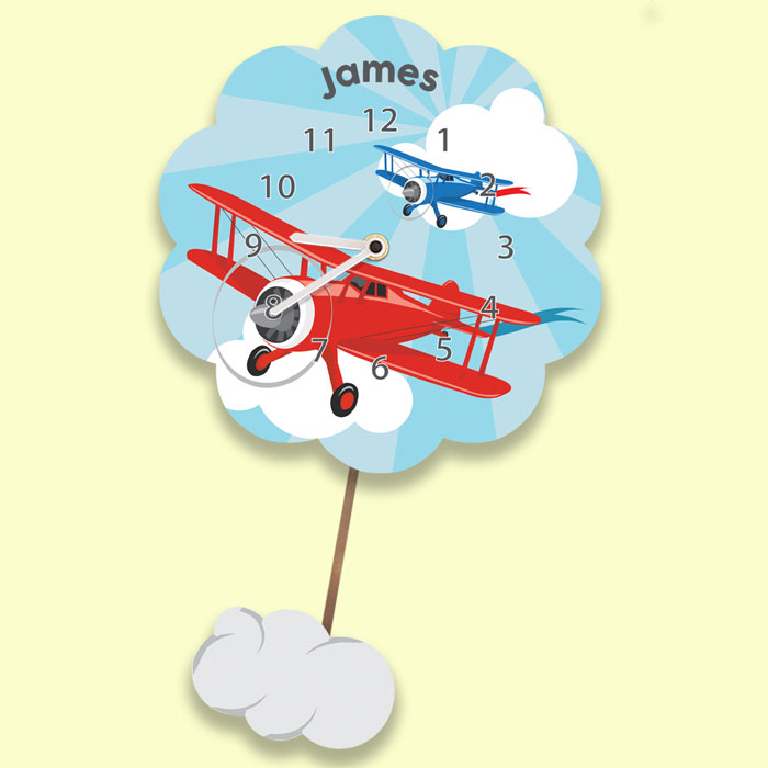 Boys Personalised Airplane Pendulum Wall Clock