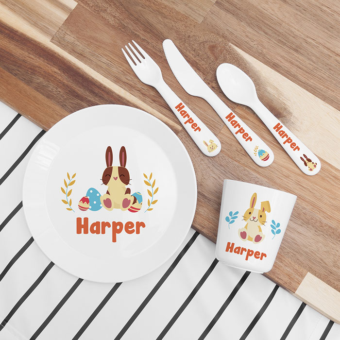 Personalised Kids Easter Bunny Plastic Dining Set