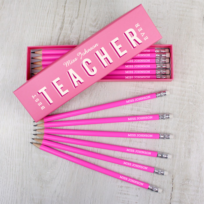 Personalised Best Teacher Ever Pink Pencils