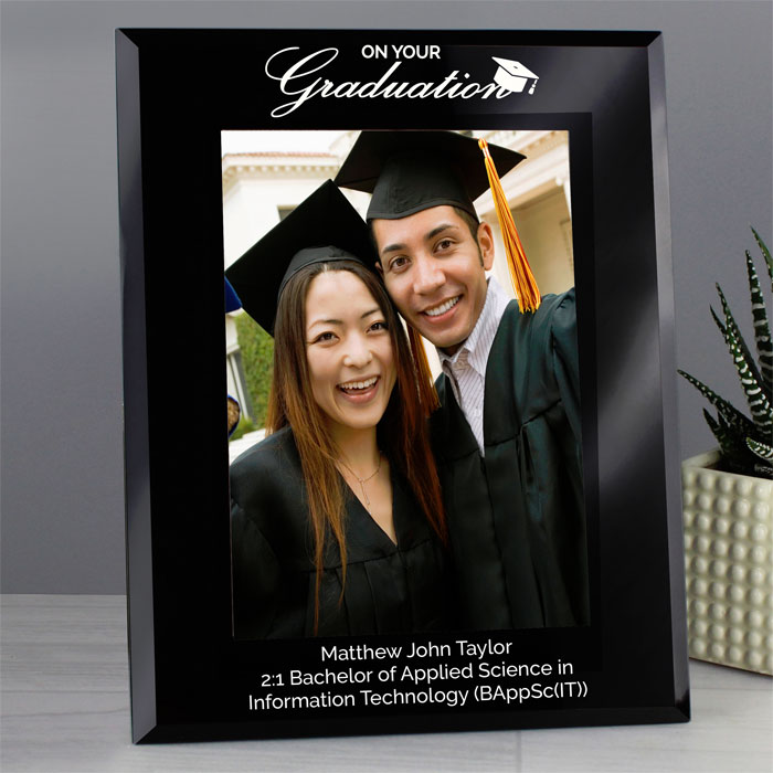 Personalised Graduation Black Glass 5x7 Photo Frame