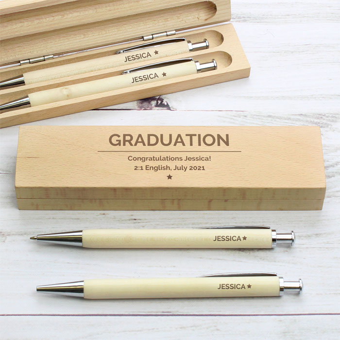 Personalised Graduation Wooden Pen and Pencil Box Set