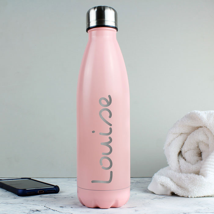 Personalised Name Only Pink Metal Insulated Water Bottle