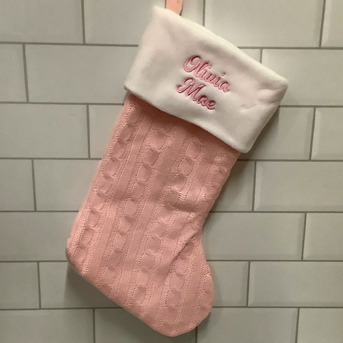 Personalised Pink Cable Knit Christmas Stocking