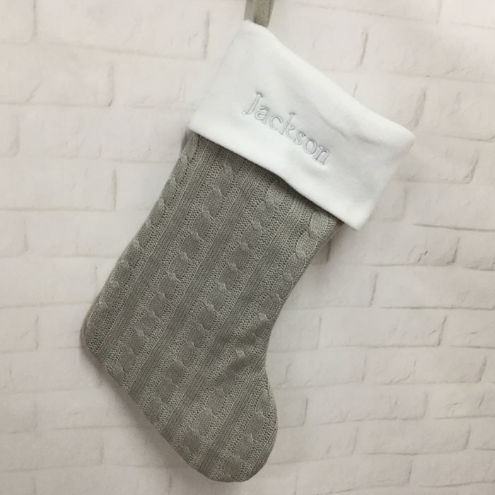 Personalised Grey Cable Knit Christmas Stocking