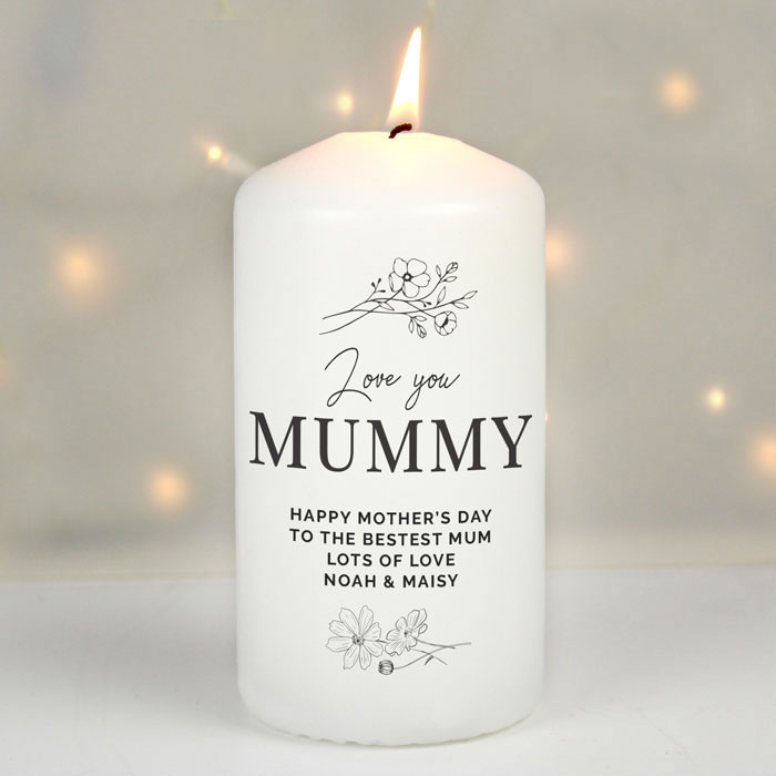 Personalised Floral Pillar Wax Candle