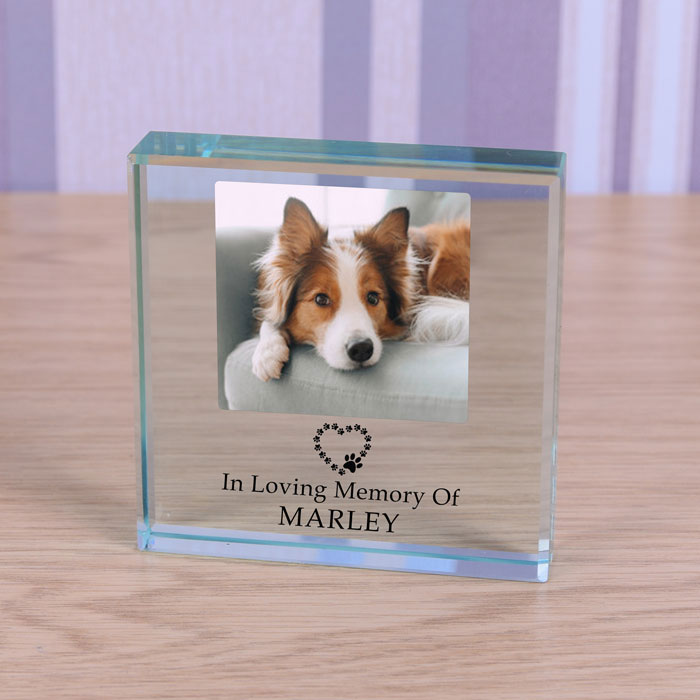 Pet Memorial Glass Photo Block In Loving Memory Of