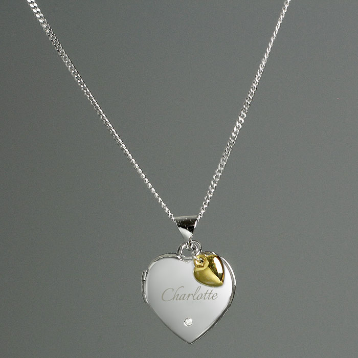 Personalised Silver Heart Locket Necklace with Diamond