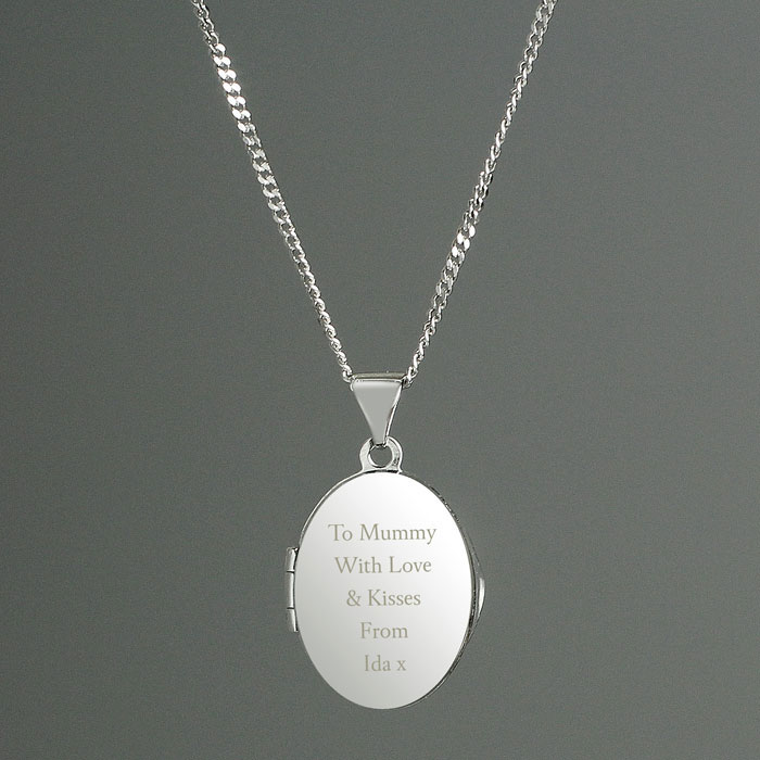 Personalised Sterling Silver Oval Locket Necklace Any Text