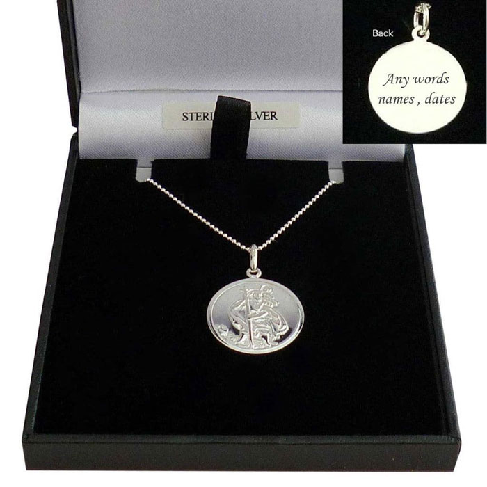 Personalised Sterling Silver Saint Christopher Necklace 18mm