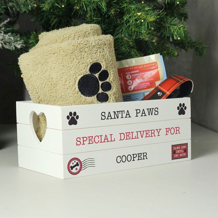 Dogs Personalised Santa Paws White Wooden Crate