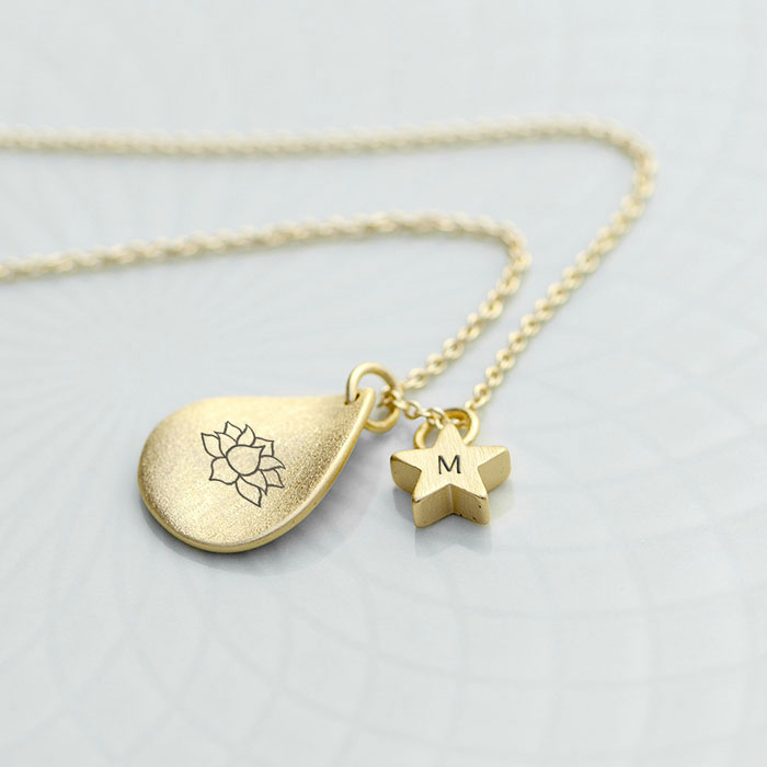 Gold Plated Personalised Diwali Petal Lotus Initial Necklace