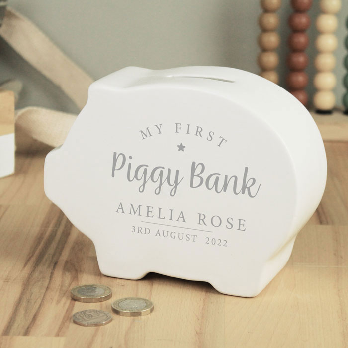 Personalised White Ceramic My First Piggy Bank