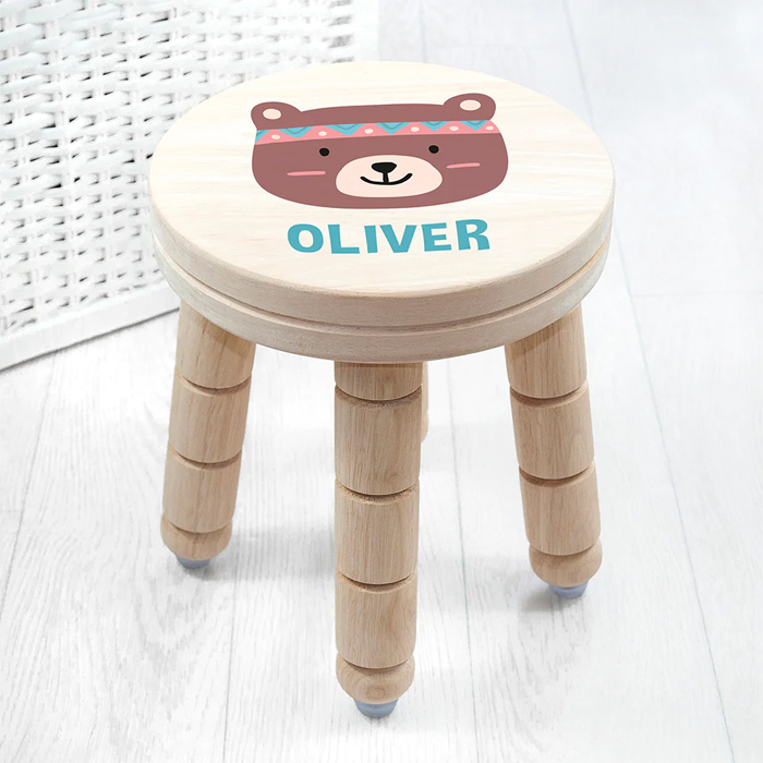 Personalised Kids Cute Bear Wooden Stool