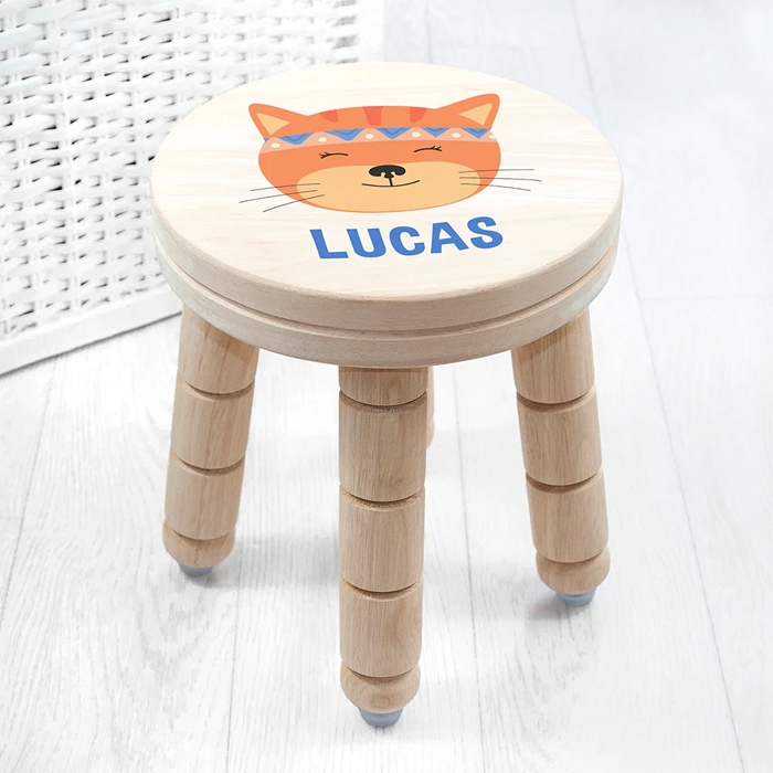 Personalised Kids Cute Kitten Wooden Stool