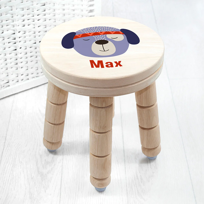 Personalised Cute Puppy Kids Wooden Stool