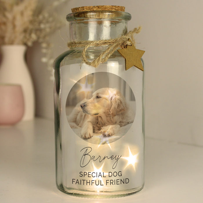 Personalised Photo Upload LED Jar Pet Memorial Gift Dog Cat