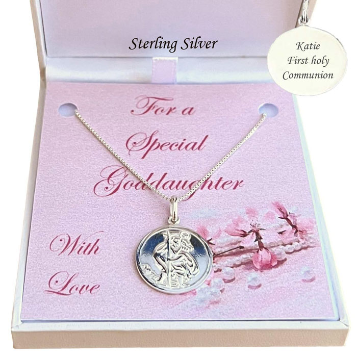 Personalised Girls Sterling Silver St Christopher Necklace