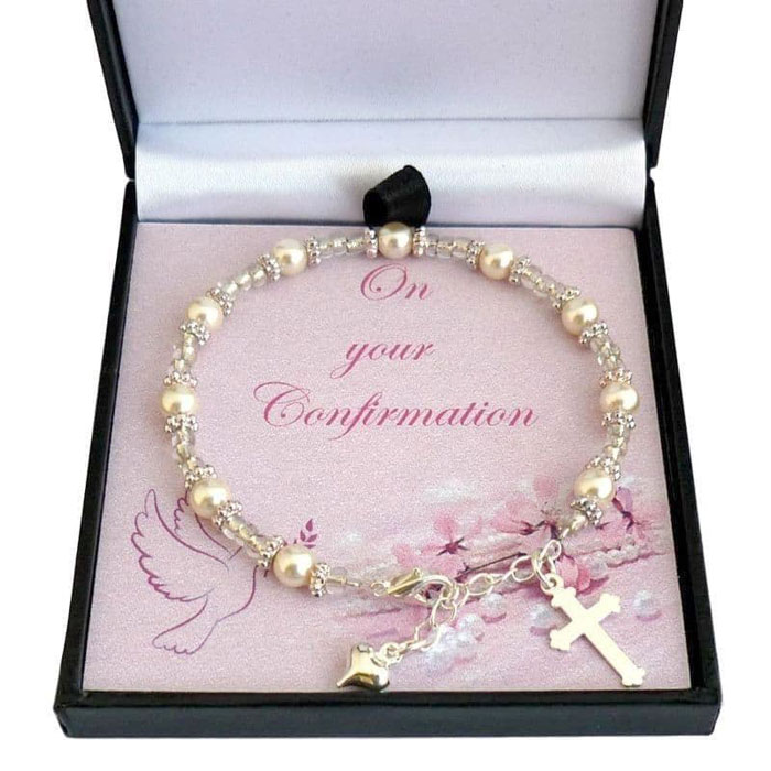 Girls Pearl Confirmation Bracelet with Gift Box
