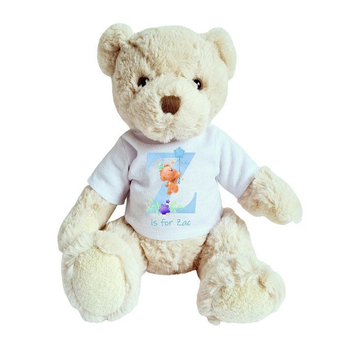 Personalised Luxury Teddy Bear With Blue Initial Tee Shirt
