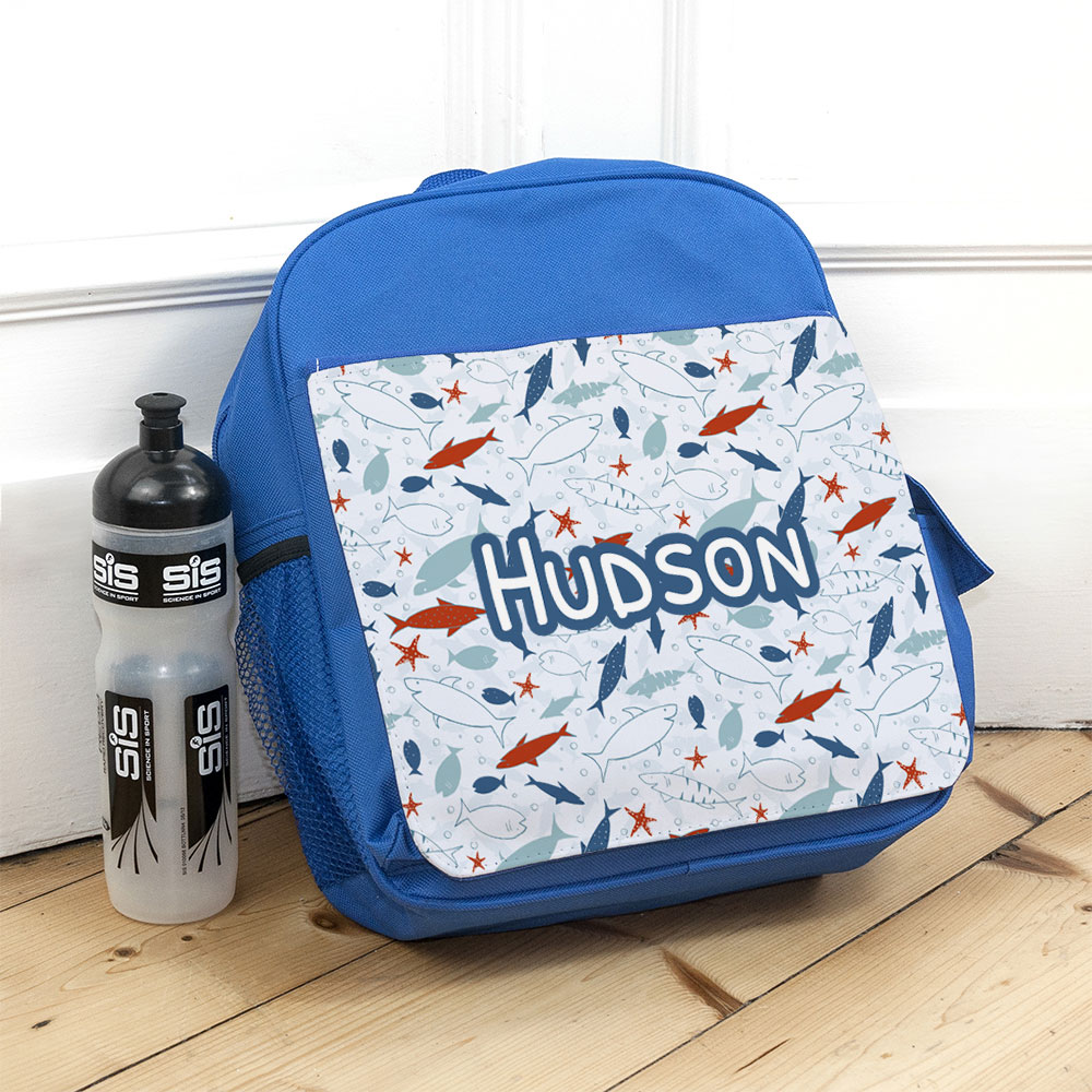 Personalised Kids Blue Underwater Themed Backpack Bag 33cm