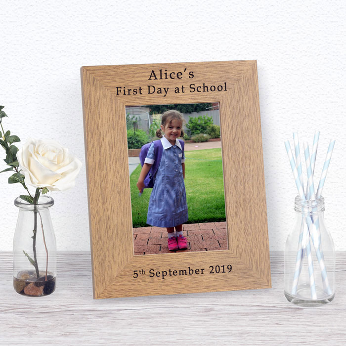 Personalised First Day at School Oak Finish Frame 5x7 Inch