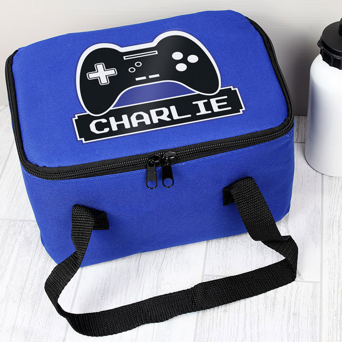 Personalised Gaming Blue Insulated Lunch Bag