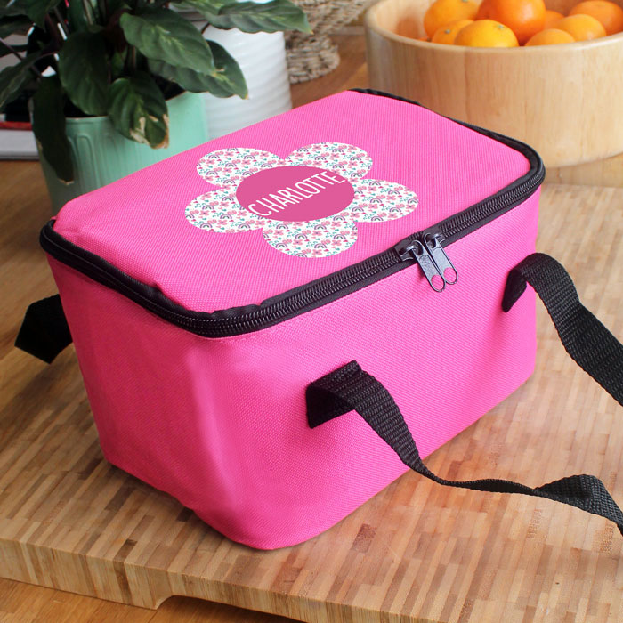 Personalised Flower Themed Pink Lunch Bag