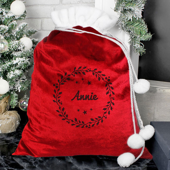 Personalised Holly Red Christmas Sack
