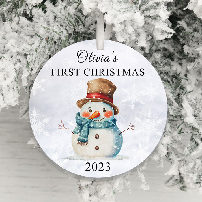 Personalised Round Acrylic Babys First Christmas Decoration