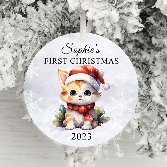Personalised Babys First Christmas Kitten Decoration