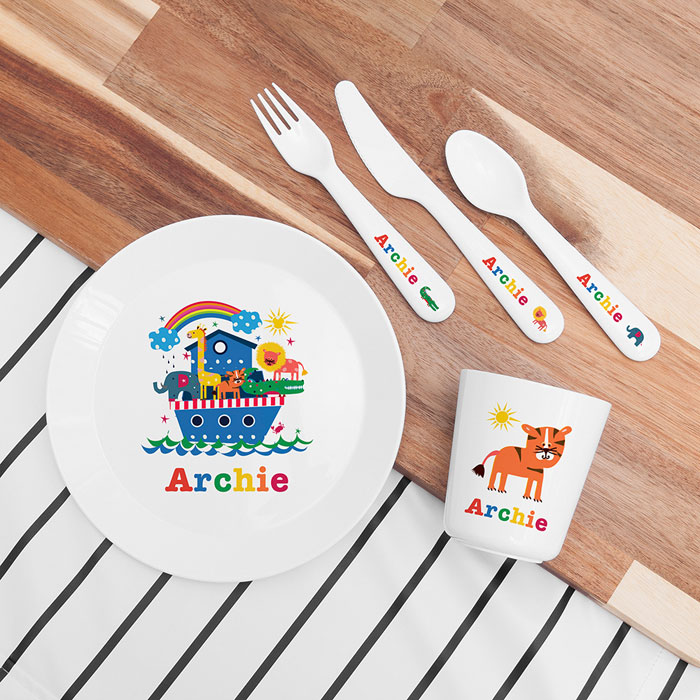 Personalised Kids Noahs Ark Plastic Dinner Set