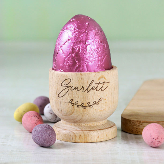 Personalised Name Floral Wooden Egg Cup