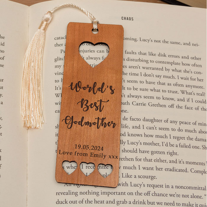 Worlds Best Godmother Cherry Wood Bookmark