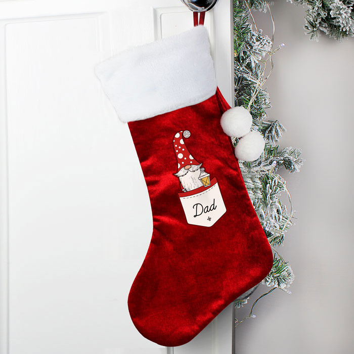 Dads Personalised Gonk Family Red Christmas Stocking