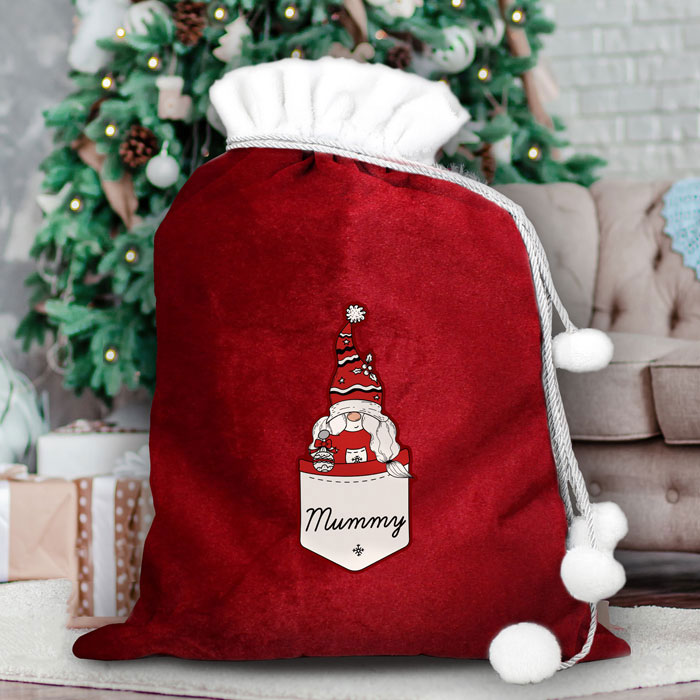 Mums Personalised Gonk Family Red Christmas Sack