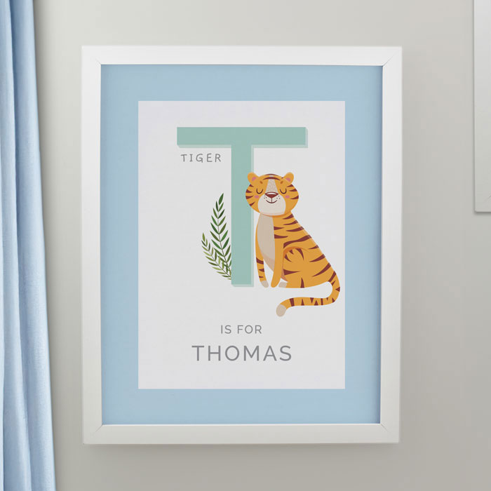 Personalised Animal Alphabet White Poster Nursery Frame
