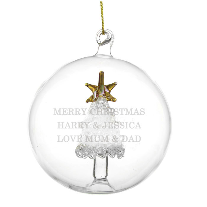 Clear Personalised Glass Bauble with Christmas Tree