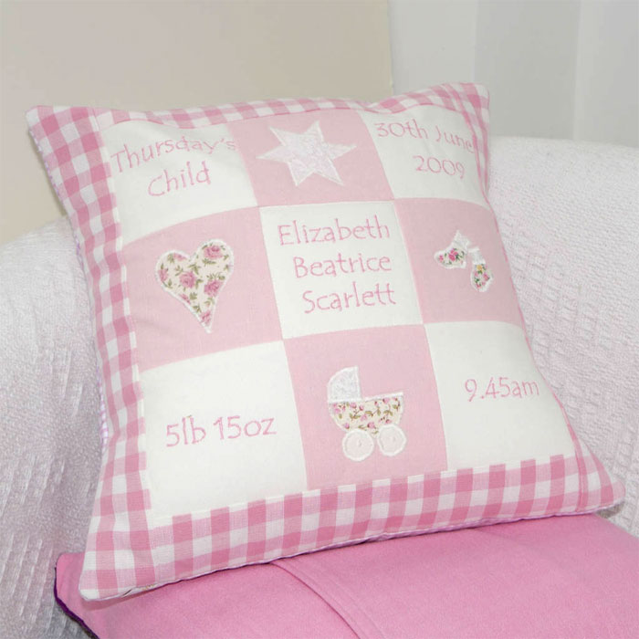 Personalised Embroidered Baby Memory Cushion Pink or Blue