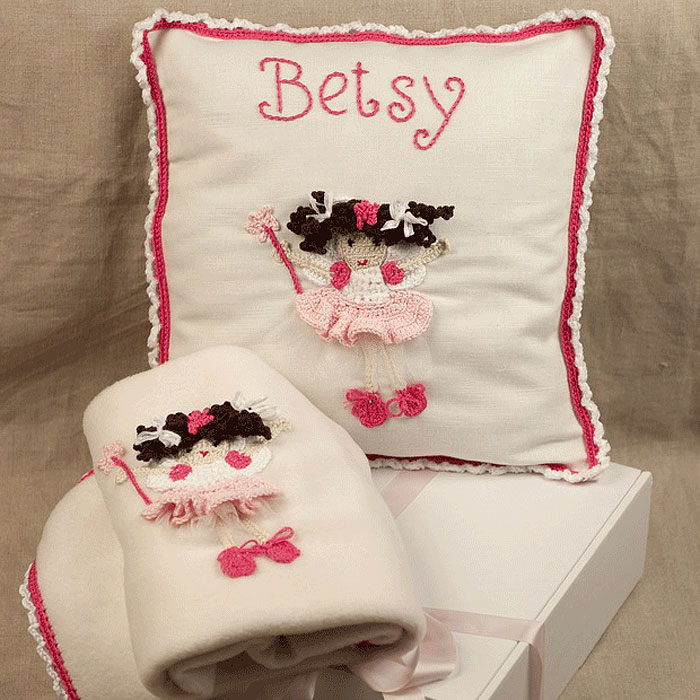 Crocheted Nursery Set With Personalised Cushion and Blanket
