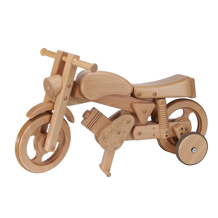 3 in 1 Wooden Rocker Ride On Motorbike Toy Natural Wood