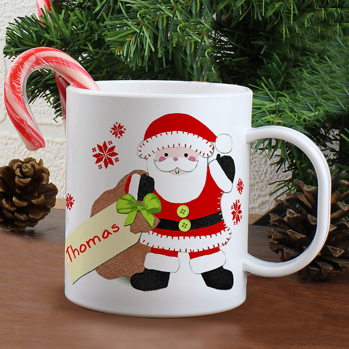 Felt Stitch Santa Plastic Personalised Mug