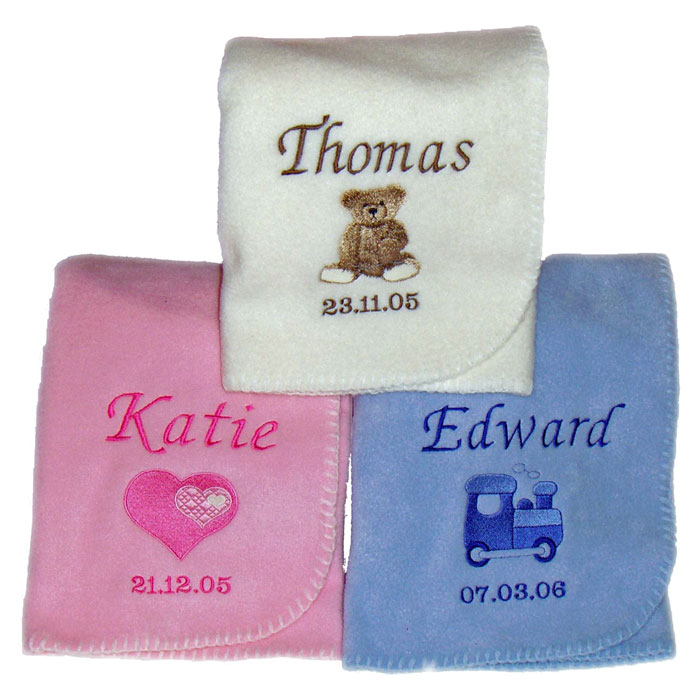 Personalised Fleece Baby Blanket in Pink Blue or Cream