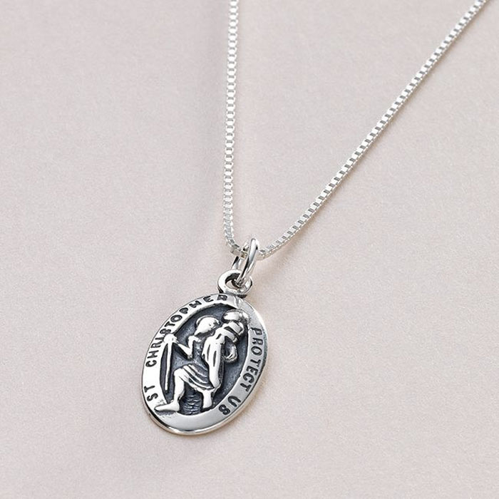 Personalised Engraved Silver St Christopher Necklace