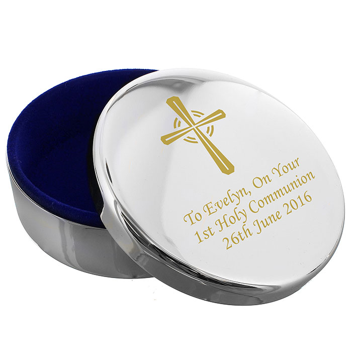 Personalised Gold Cross Rosary Bead Trinket Box