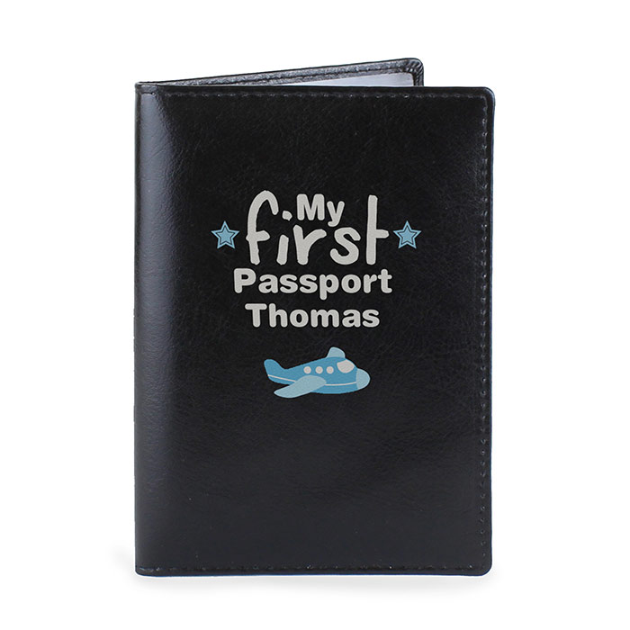 Personalised Leather My First Passport Holder Black